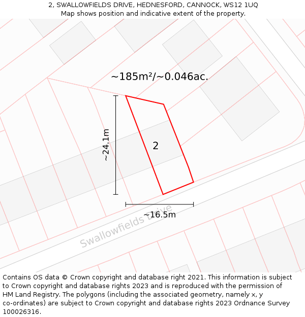 2, SWALLOWFIELDS DRIVE, HEDNESFORD, CANNOCK, WS12 1UQ: Plot and title map