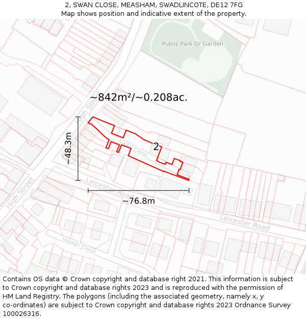 2, SWAN CLOSE, MEASHAM, SWADLINCOTE, DE12 7FG: Plot and title map
