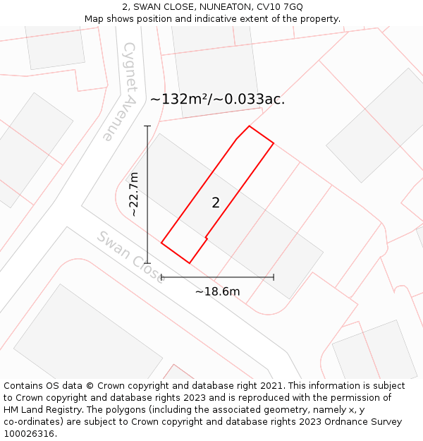 2, SWAN CLOSE, NUNEATON, CV10 7GQ: Plot and title map