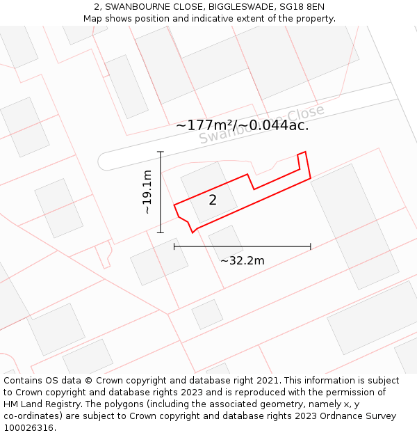 2, SWANBOURNE CLOSE, BIGGLESWADE, SG18 8EN: Plot and title map