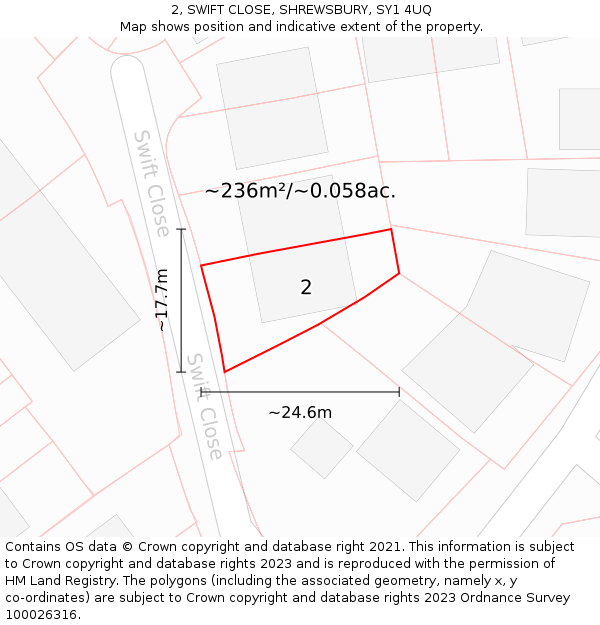 2, SWIFT CLOSE, SHREWSBURY, SY1 4UQ: Plot and title map