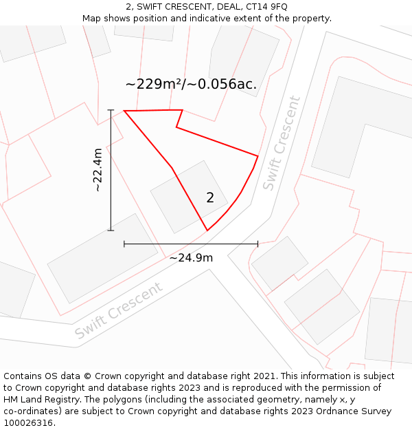 2, SWIFT CRESCENT, DEAL, CT14 9FQ: Plot and title map