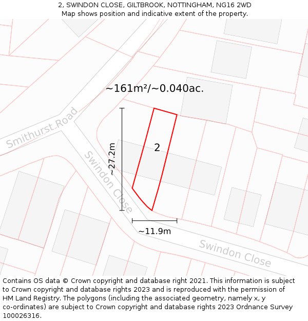 2, SWINDON CLOSE, GILTBROOK, NOTTINGHAM, NG16 2WD: Plot and title map