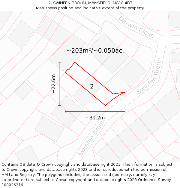 2, SWINFEN BROUN, MANSFIELD, NG18 4DT: Plot and title map