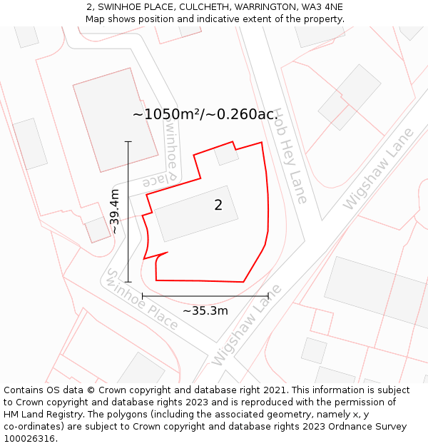 2, SWINHOE PLACE, CULCHETH, WARRINGTON, WA3 4NE: Plot and title map