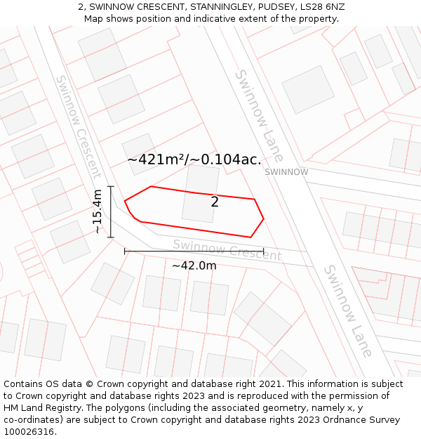 2, SWINNOW CRESCENT, STANNINGLEY, PUDSEY, LS28 6NZ: Plot and title map