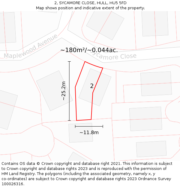 2, SYCAMORE CLOSE, HULL, HU5 5FD: Plot and title map