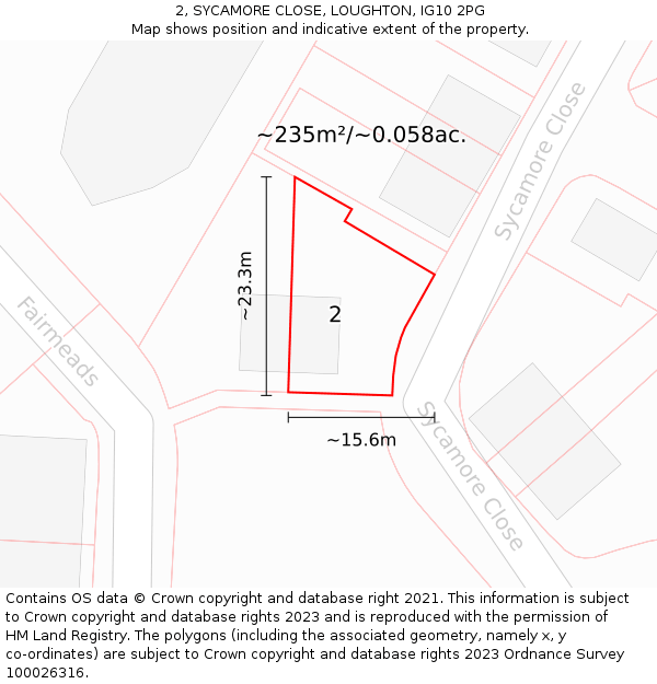 2, SYCAMORE CLOSE, LOUGHTON, IG10 2PG: Plot and title map