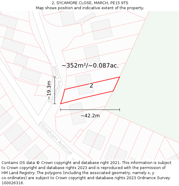 2, SYCAMORE CLOSE, MARCH, PE15 9TS: Plot and title map