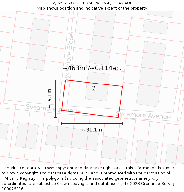 2, SYCAMORE CLOSE, WIRRAL, CH49 4QL: Plot and title map