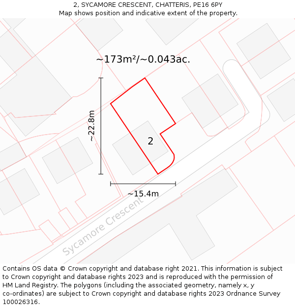 2, SYCAMORE CRESCENT, CHATTERIS, PE16 6PY: Plot and title map