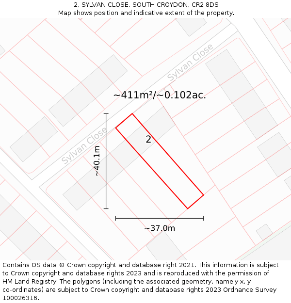2, SYLVAN CLOSE, SOUTH CROYDON, CR2 8DS: Plot and title map