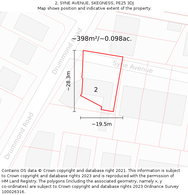 2, SYNE AVENUE, SKEGNESS, PE25 3DJ: Plot and title map