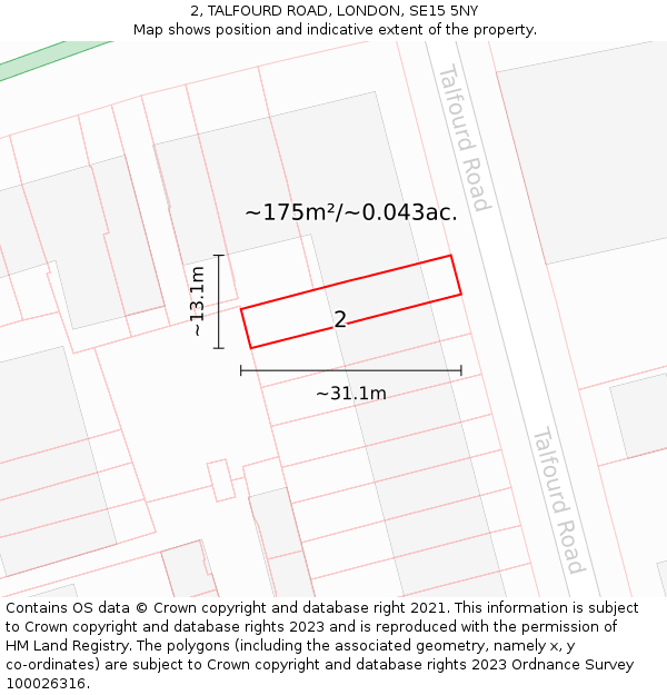 2, TALFOURD ROAD, LONDON, SE15 5NY: Plot and title map