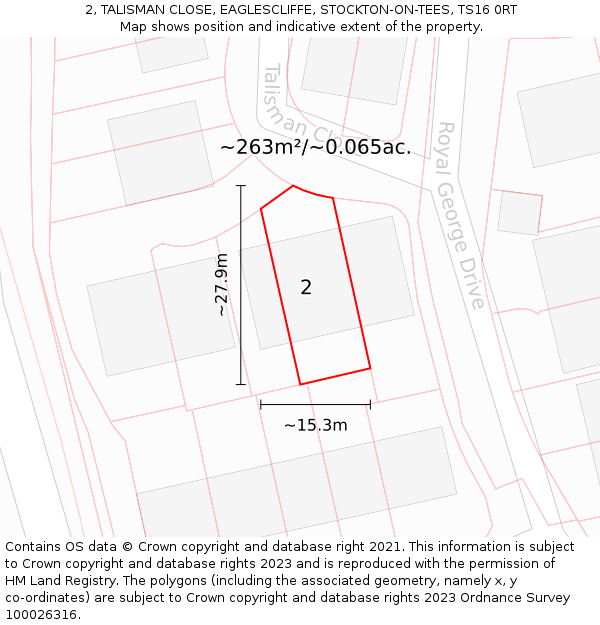 2, TALISMAN CLOSE, EAGLESCLIFFE, STOCKTON-ON-TEES, TS16 0RT: Plot and title map