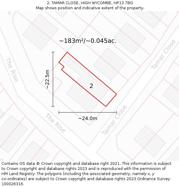 2, TAMAR CLOSE, HIGH WYCOMBE, HP13 7BG: Plot and title map