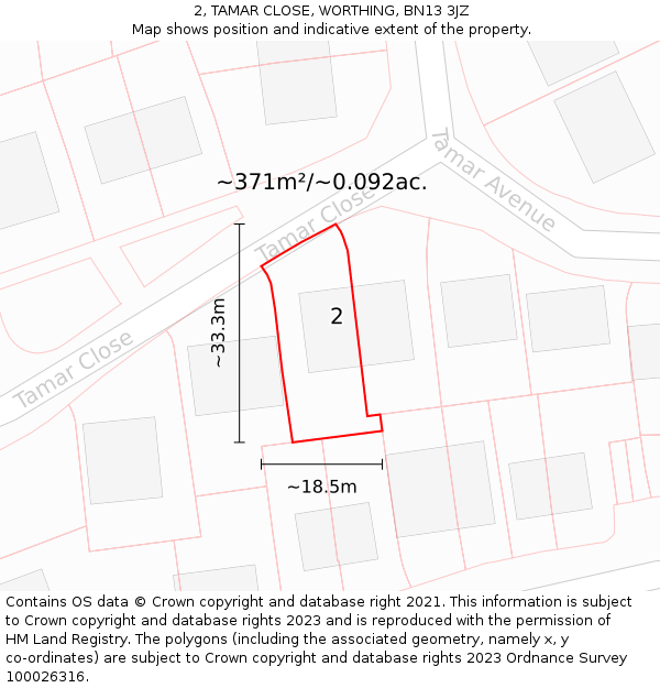 2, TAMAR CLOSE, WORTHING, BN13 3JZ: Plot and title map