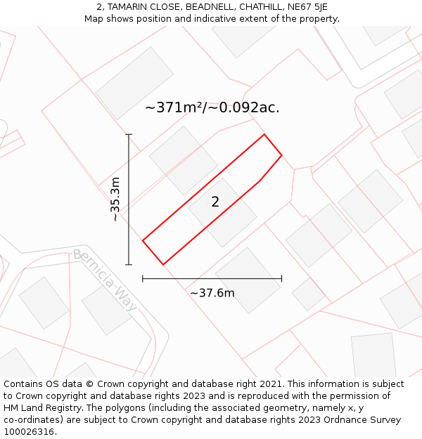 2, TAMARIN CLOSE, BEADNELL, CHATHILL, NE67 5JE: Plot and title map
