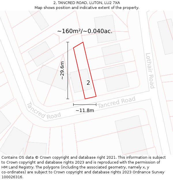 2, TANCRED ROAD, LUTON, LU2 7XA: Plot and title map