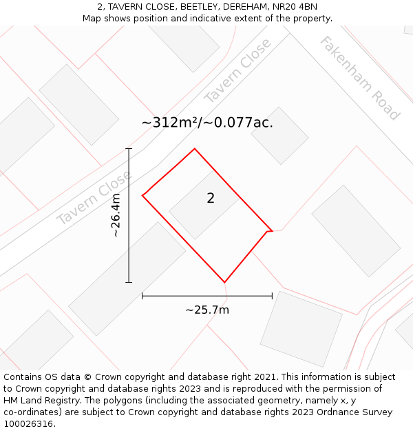 2, TAVERN CLOSE, BEETLEY, DEREHAM, NR20 4BN: Plot and title map