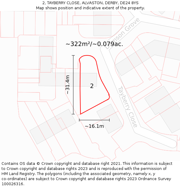 2, TAYBERRY CLOSE, ALVASTON, DERBY, DE24 8YS: Plot and title map