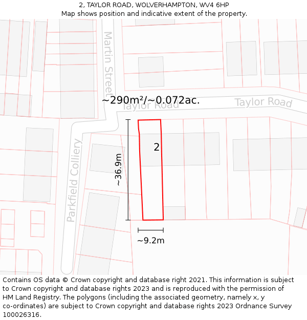 2, TAYLOR ROAD, WOLVERHAMPTON, WV4 6HP: Plot and title map