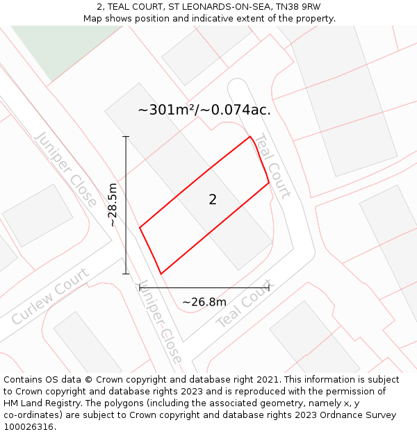 2, TEAL COURT, ST LEONARDS-ON-SEA, TN38 9RW: Plot and title map