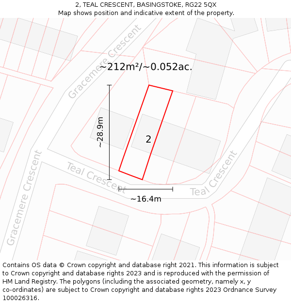 2, TEAL CRESCENT, BASINGSTOKE, RG22 5QX: Plot and title map