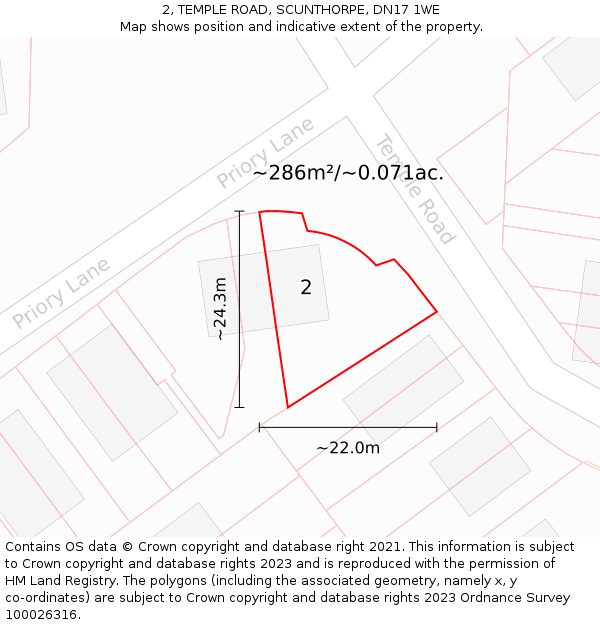 2, TEMPLE ROAD, SCUNTHORPE, DN17 1WE: Plot and title map
