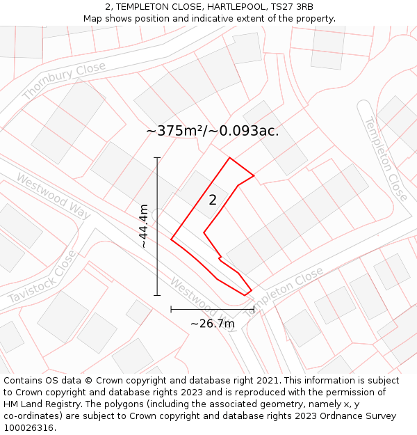 2, TEMPLETON CLOSE, HARTLEPOOL, TS27 3RB: Plot and title map