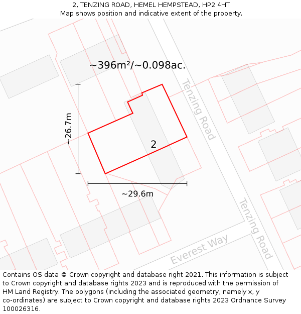 2, TENZING ROAD, HEMEL HEMPSTEAD, HP2 4HT: Plot and title map