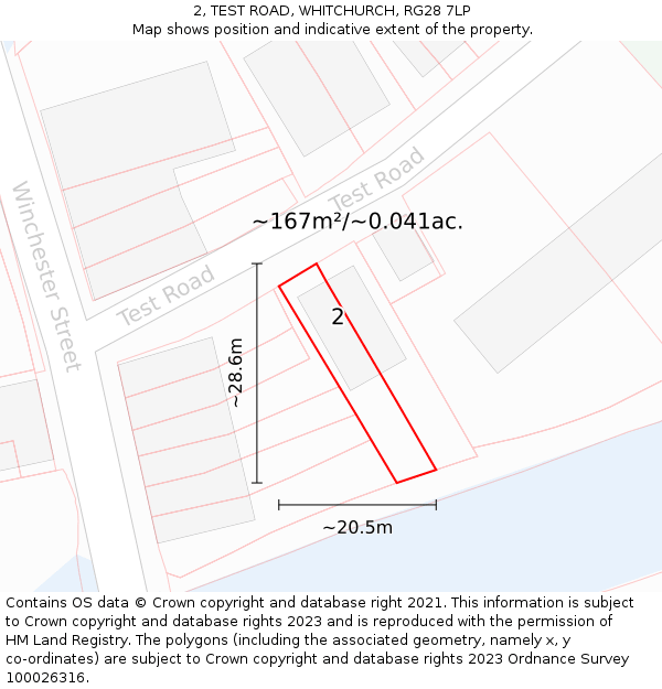 2, TEST ROAD, WHITCHURCH, RG28 7LP: Plot and title map