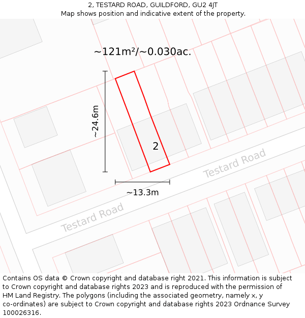 2, TESTARD ROAD, GUILDFORD, GU2 4JT: Plot and title map