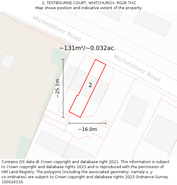 2, TESTBOURNE COURT, WHITCHURCH, RG28 7HZ: Plot and title map
