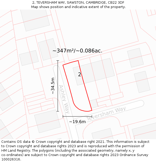 2, TEVERSHAM WAY, SAWSTON, CAMBRIDGE, CB22 3DF: Plot and title map