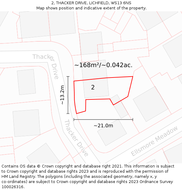 2, THACKER DRIVE, LICHFIELD, WS13 6NS: Plot and title map
