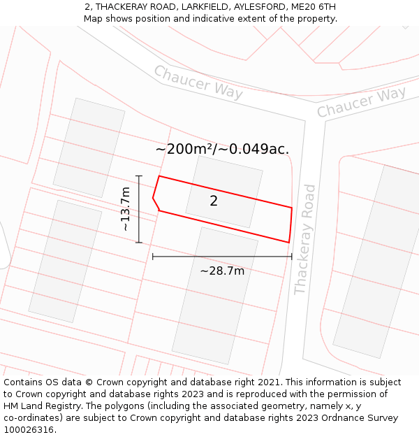2, THACKERAY ROAD, LARKFIELD, AYLESFORD, ME20 6TH: Plot and title map