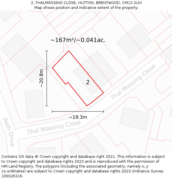 2, THALMASSING CLOSE, HUTTON, BRENTWOOD, CM13 2UH: Plot and title map
