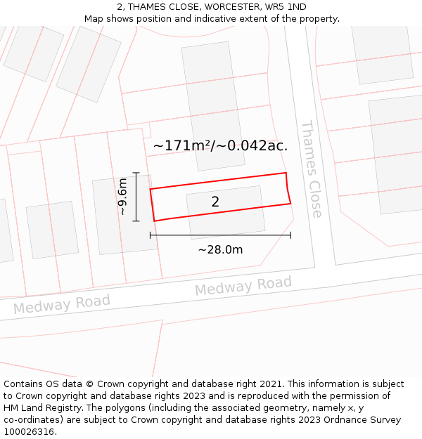 2, THAMES CLOSE, WORCESTER, WR5 1ND: Plot and title map