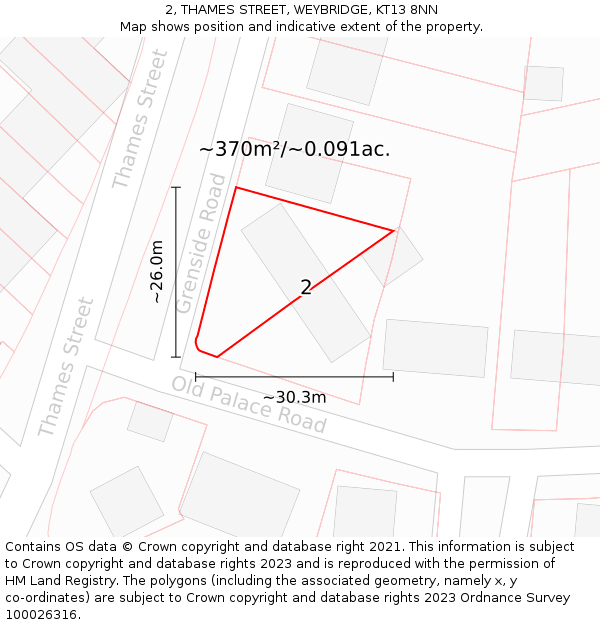 2, THAMES STREET, WEYBRIDGE, KT13 8NN: Plot and title map