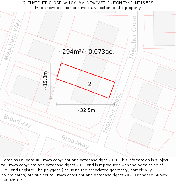 2, THATCHER CLOSE, WHICKHAM, NEWCASTLE UPON TYNE, NE16 5RS: Plot and title map