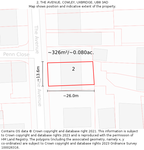 2, THE AVENUE, COWLEY, UXBRIDGE, UB8 3AD: Plot and title map