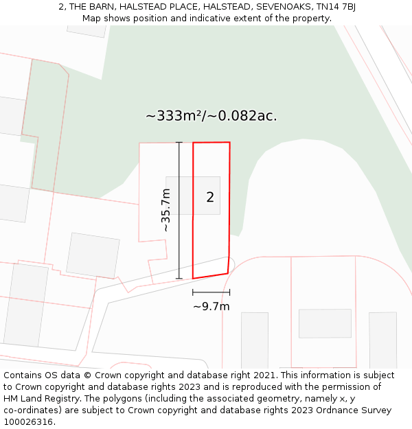 2, THE BARN, HALSTEAD PLACE, HALSTEAD, SEVENOAKS, TN14 7BJ: Plot and title map