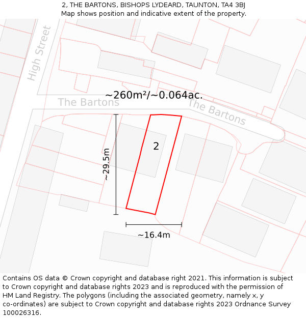 2, THE BARTONS, BISHOPS LYDEARD, TAUNTON, TA4 3BJ: Plot and title map