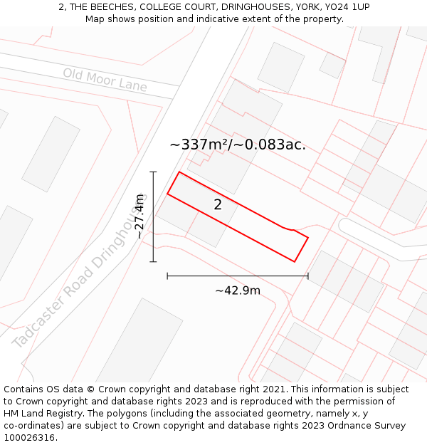 2, THE BEECHES, COLLEGE COURT, DRINGHOUSES, YORK, YO24 1UP: Plot and title map