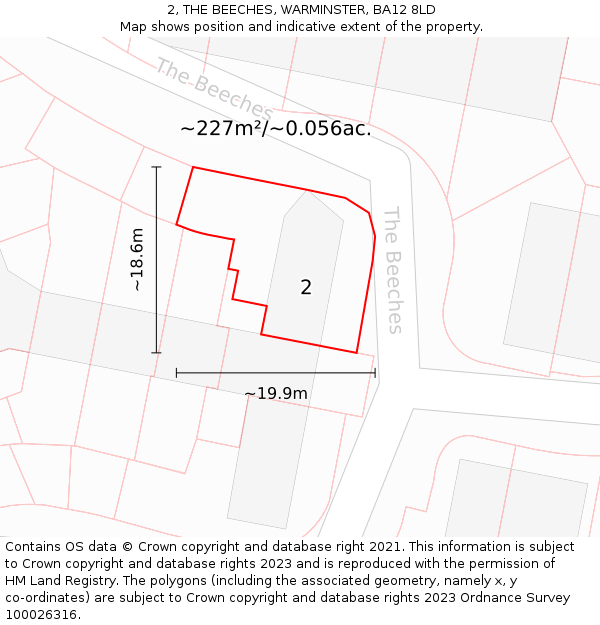 2, THE BEECHES, WARMINSTER, BA12 8LD: Plot and title map