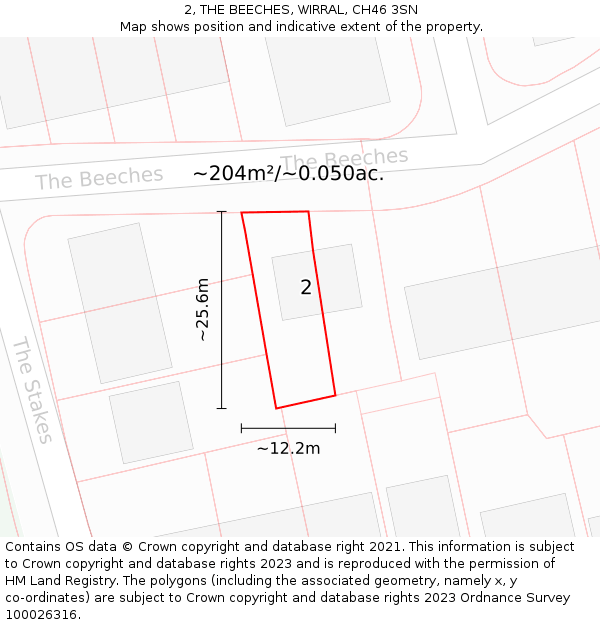 2, THE BEECHES, WIRRAL, CH46 3SN: Plot and title map