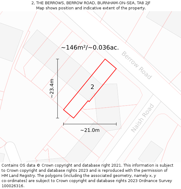 2, THE BERROWS, BERROW ROAD, BURNHAM-ON-SEA, TA8 2JF: Plot and title map