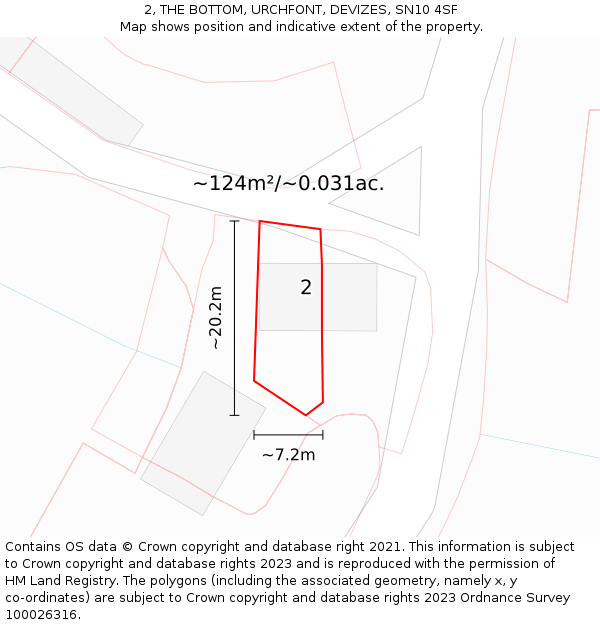 2, THE BOTTOM, URCHFONT, DEVIZES, SN10 4SF: Plot and title map