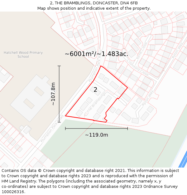 2, THE BRAMBLINGS, DONCASTER, DN4 6FB: Plot and title map
